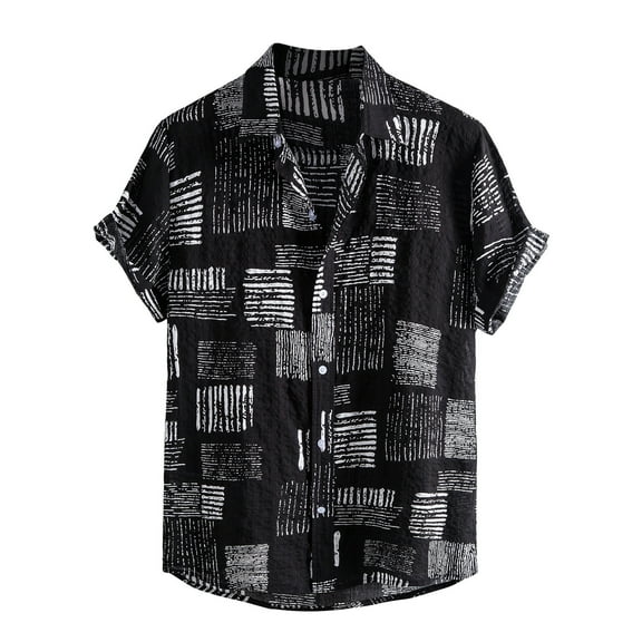 Button Down Shirts for Men 2024 Plus Size Short Sleeve Tops Printed Oversized Loose Fit Lapel Collar Hawaiian Shirt Summer Beach T-Shirt Blouse Tops Holiday Clothes