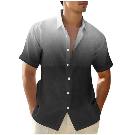 Button Up Shirts for Men S-5X Big & Tall Lightweight Short Sleeve Tshirts Shirt Plus Size Gradient Casual Collar Beach Tees Tops with Pocket