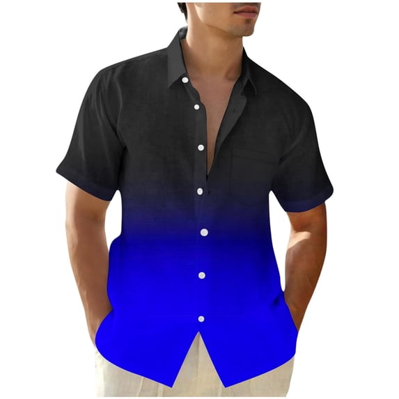 Button Up Shirts for Men S-5X Big & Tall Lightweight Short Sleeve Tshirts Shirt Plus Size Gradient Casual Collar Beach Tees Tops with Pocket Clearance