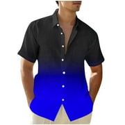 SINPILING Button Up Shirts for Men S-5X Big & Tall Lightweight Short Sleeve Tshirts Shirt Plus Size Gradient Casual Collar Beach Tees Tops with Pocket Clearance