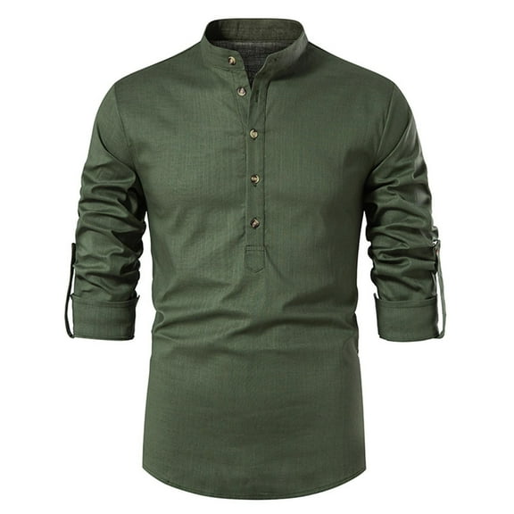 Button Shirts for Men Long Sleeve Stand Collared Pullover T Shirt Casual Solid Color Lightweight Comfort Loungewear Work Tops Tshirts Fall