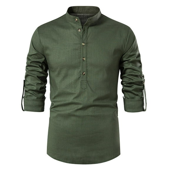 Button Shirts for Men Long Sleeve Stand Collared Pullover T Shirt Casual Solid Color Lightweight Comfort Loungewear Work Tops Tshirts Fall