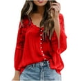 thumbnail image 1 of Button Shirts for Womens V Neck Crochet Lace Tops Elegant Casual Loose Long Sleeve Shirts Plus Size Chiffon Blouses Pullover, 1 of 4