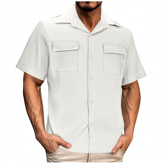Button Up Short Sleeve Shirts for Men Men's Short Sleeve Dress Shirt Short Sleeve Button Up Shirt Linen Short Sleeve Button Down Men Spring Savings 2025