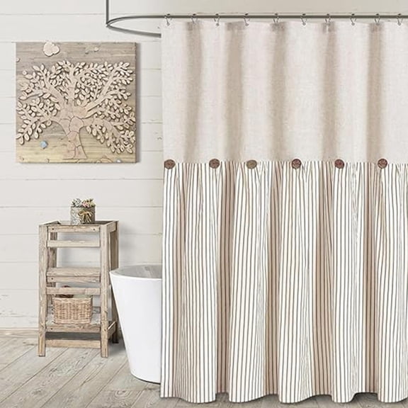 Button Shower Curtain Waterproof Fabric Liner, Patchwork Skirted Bathroom Curtain with Texture, Mold Resistant Cloth Shower Curtain for Bathtub, Elegant Hotel Style Bath Curtain with Hooks Set