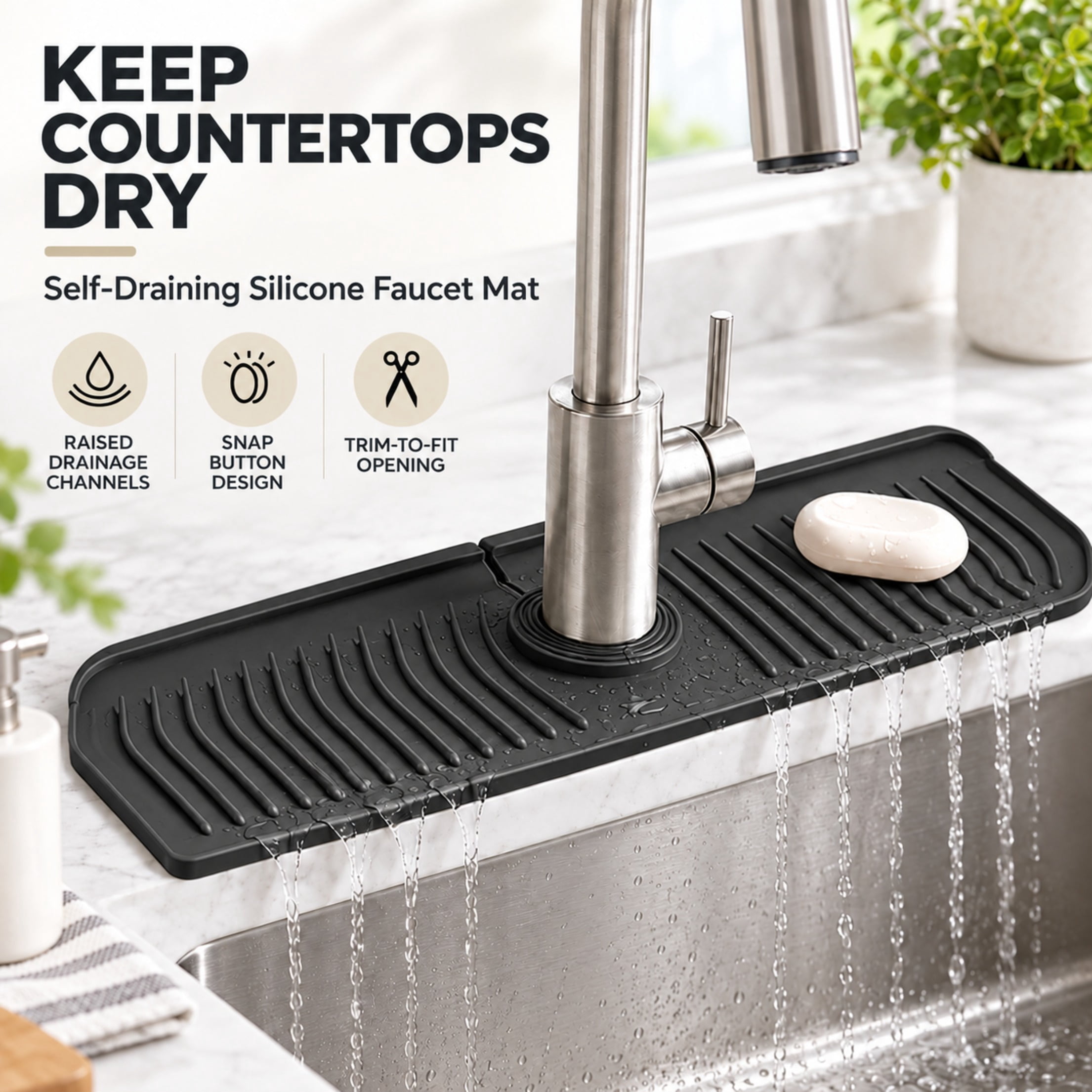 Button Silicone Faucet Drain Pad Silicone Faucet Mat for Kitchen Sink ...