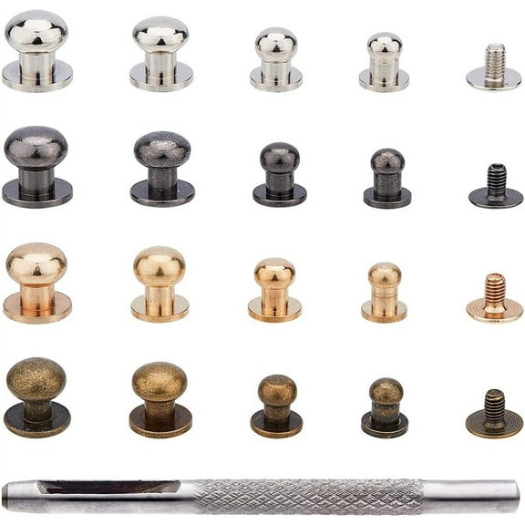 Button Studs 64 Sets 4 Colors 7 8 9 10mm Metal Studs Rivets Screwback Spots Metal Nail Rivet Studs for DIY Leather Craft Belt Purse Handbag Antique Bronze/Gunmetal/Platinum/Golden