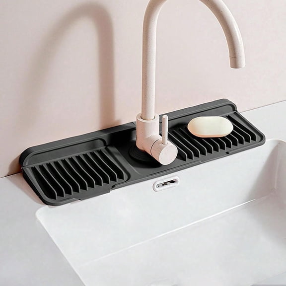 Button Style Faucet Drip Catcher – Silicone Faucet Mat for Kitchen Sink, Leak-Proof Splash Guard with 6° Slope, Behind Faucet Draining Mat, Easy Bathroom & Kitchen Gadgets