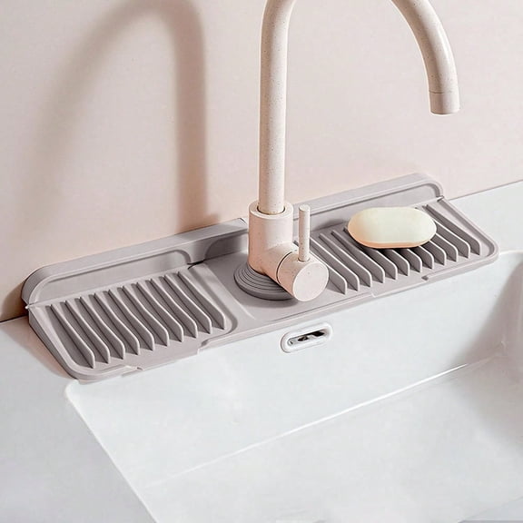Button Style Faucet Drip Catcher – Silicone Faucet Mat for Kitchen Sink, Leak-Proof Splash Guard with 6° Slope, Behind Faucet Draining Mat, Easy Bathroom & Kitchen Gadgets