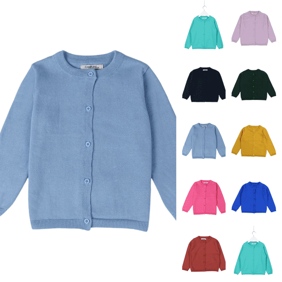 Button Sweater Cardigan Toddler Baby Boys Girls Solid Color Long Sleeve Knit Sweater School Uniforms Sky Blue 90