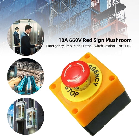 Button Switch Box Control Tool Emergency Stop Push Mushroom 10A 1NO+1NC
