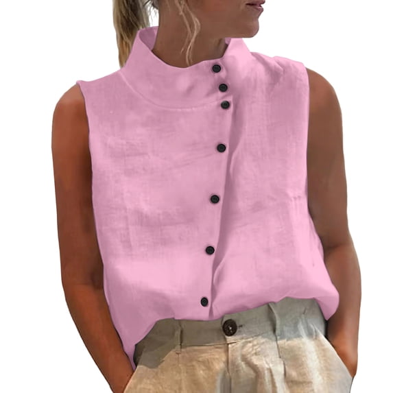 Button Down Tank Tops for Women Cotton High Neck Sleeveless Camisole Loose Fit Fashion Trendy Cami Dressy Casual Blouse Tops Going Out Tops 2026 Summer Beach Vacation Outfits