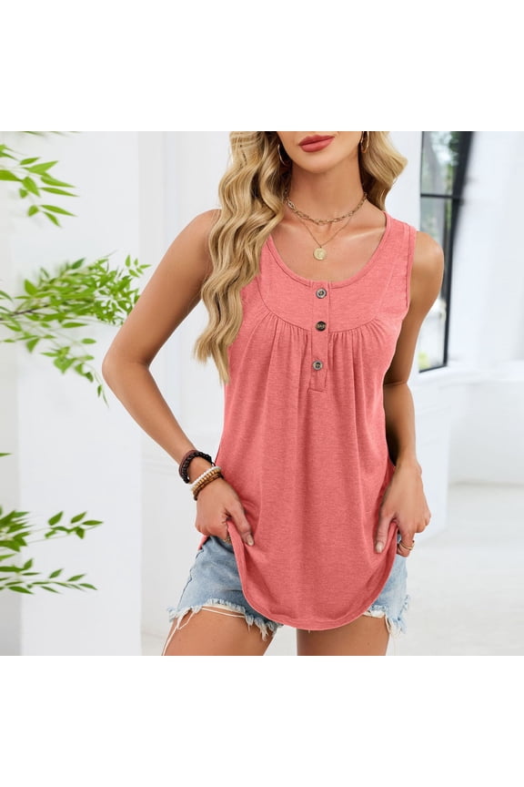 Button Down Tank Tops Womens Sleeveless Shirt Pleated Front Casual Loose Fit Pleated Tunic Blouse Summer Going Out 2026 Spring Summer Limited-time offer
