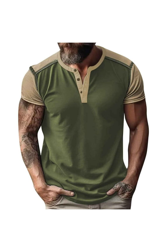 Button Tshirts for Man Fall Summer Short Sleeve Crew Neck Spandex Color Block Basic Tops Shirts Man 2026 Clothes Trendy Country Concert Y2K