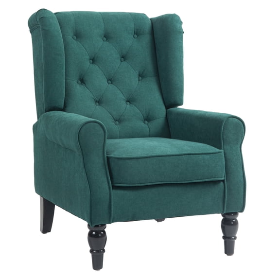 Button-Tufted Accent Chair with High Wingback, Rounded Cushioned Armrests and Thick Padded Seat, Dark Green