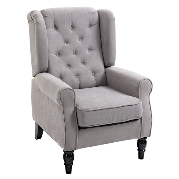 Button-Tufted Accent Chair with High Wingback, Rounded Cushioned Armrests and Thick Padded Seat, Grey