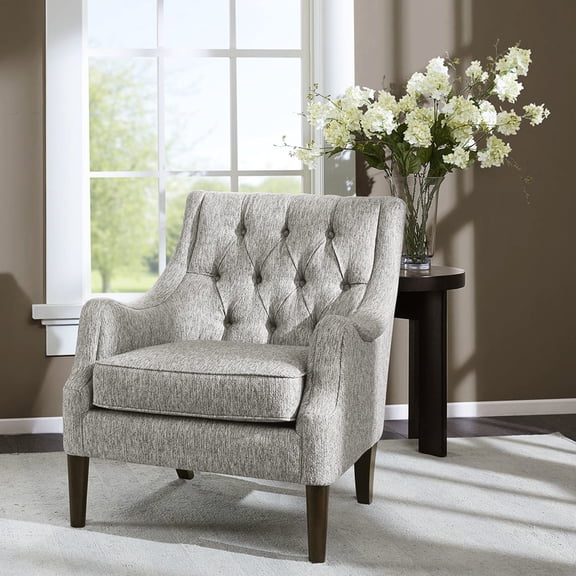 Button Tufted Back, Round Arms Style / Unique Transitional Accent Chair