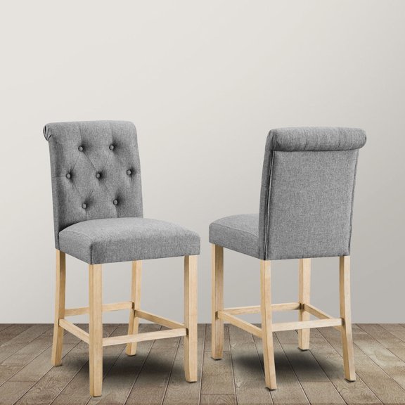 Button Tufted Back Stools in Gray Polyester Blend / Used in Kitchen and Dining Spaces