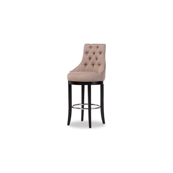 Button Tufted Bar Stool - Fabric Upholstered Beige Stool with Back - 20.5" D x 21.3" W x 46" H