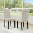 thumbnail image 1 of Button-Tufted Beige High Back Fabric Upholstered Dining Chairs, Set of 2, 1 of 11