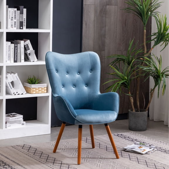 Button Tufted Blue Velvet Chair / Great for Home Decor