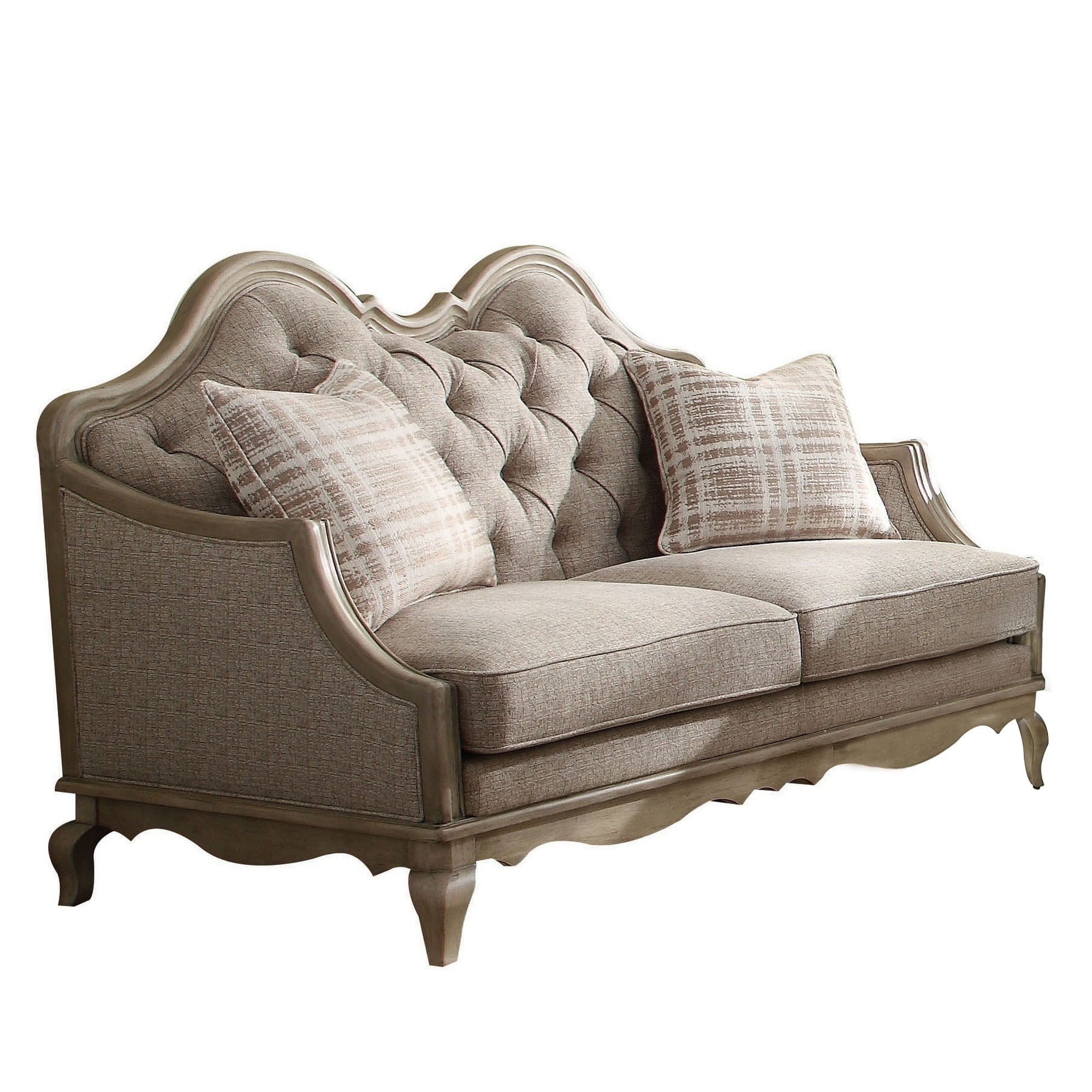 Olum Loveseat, 2 Throw Pillows, Modern 60 Inch, Camel Brown Polyester