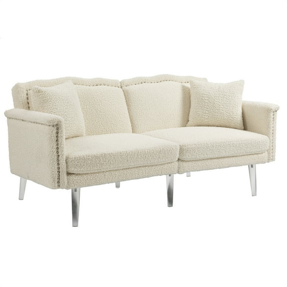 Button Tufted Couch with Backrest and 2 Pillows, Velvet Convertible Futon Sofa with Loveseat Armrest and Padded Cushion or Living Room Bedroom Office,Apartment