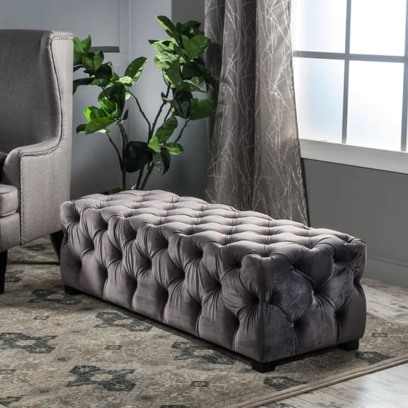 Button - Tufted Diamond Stitch Grey Ottoman / Enhance Home's Visual Appeal