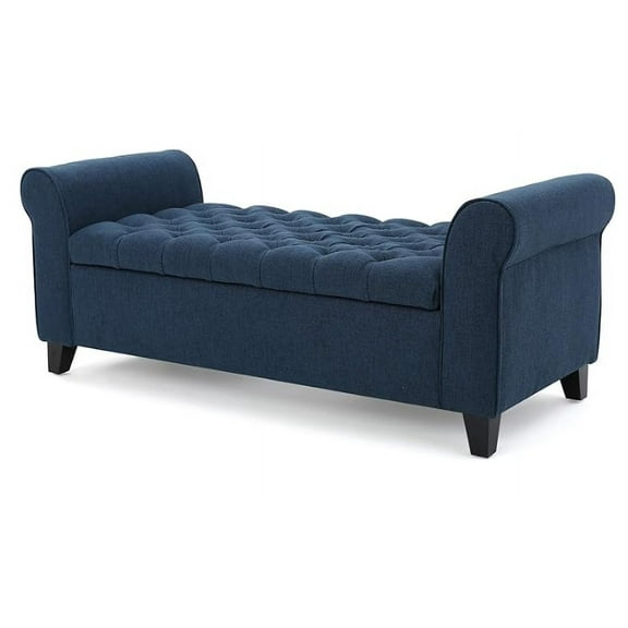Button Tufted Diamond Stitch Navy Blue 50" W x 20.50" H Storage Ottoman Bench Versatile Storage