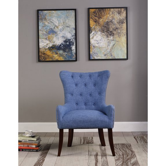 Button Tufted Elegant Accent Chair, Blue