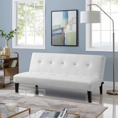 Button Tufted Futon Sofa Bed, Caramel, Faux Leather by Naomi Home-Color:White