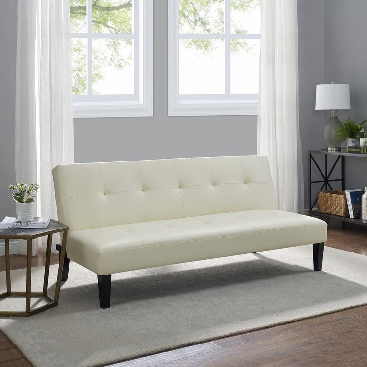 sav Mening Pigment Button Tufted Futon Sofa Bed, Faux Leather Futon Couch, Modern Convertible  Folding Sofa Bed Couch with Wooden Legs Cream - Walmart.com