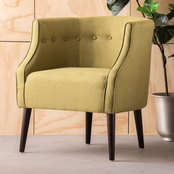 Button-Tufted Green Tub Chair with Comfortable Seating / Transforms Bedroom or Living Area