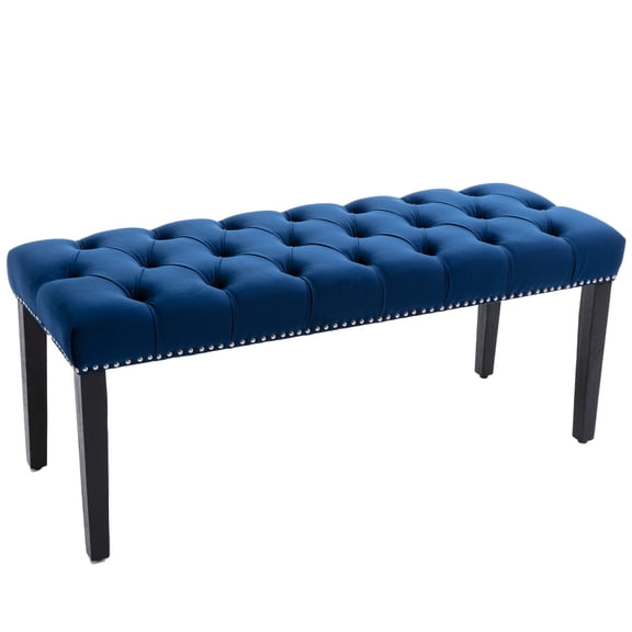 Button-Tufted Ottoman Bench, Upholstered Bedroom Benches Velvet Footrest Stool Accent Bench for Entryway Dining Room Living Room Bedroom End of Bed, Blue