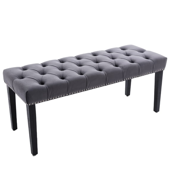 Button-Tufted Ottoman Bench, Upholstered Bedroom Benches Velvet Footrest Stool Accent Bench for Entryway Dining Room Living Room Bedroom End of Bed, Dark Gray