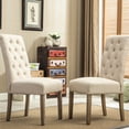 thumbnail image 1 of Button - Tufted Polyester - Covered Solid Wood Dining Chairs, Set of 2, Tan / Meet Daily Dining Needs, 1 of 5