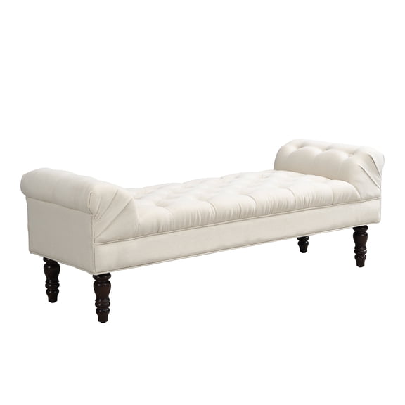Button-Tufted Upholstered Bench Ottoman Footrest with Rolled Arms