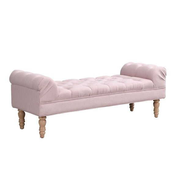 Button-Tufted Upholstered Bench Ottoman Footrest with Rolled Arms