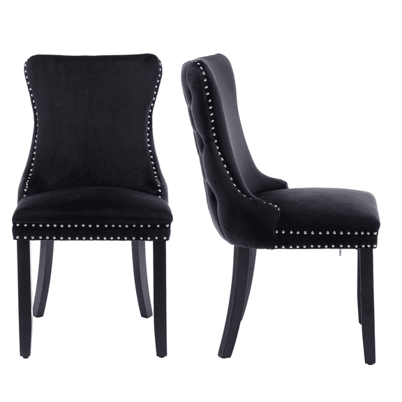 Button Tufted Upholstered Dining Chairs with Nailhead, Dining Room Chairs Tufted Cushion Back Elegant, Accent Chairs with Solid Wood Legs for Living Room/Kitchen (Set of 2)