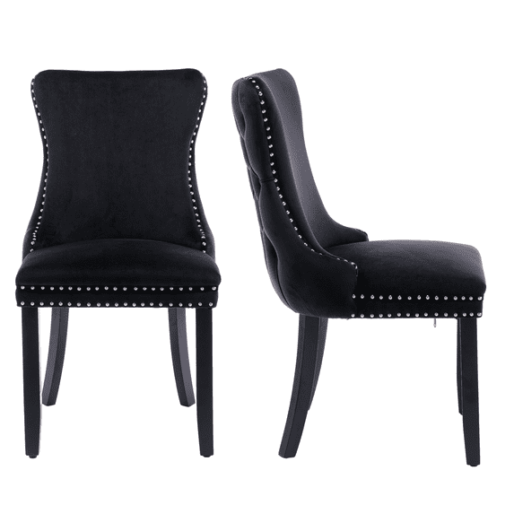 Button Tufted Upholstered Dining Chairs with Nailhead, Dining Room Chairs Tufted Cushion Back Elegant, Accent Chairs with Solid Wood Legs for Living Room/Kitchen (Set of 2)