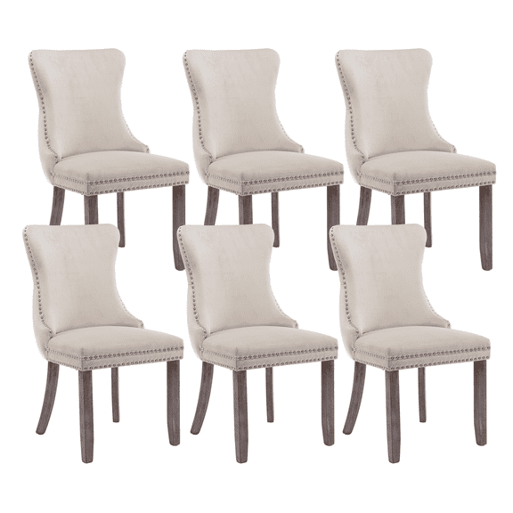 Button Tufted Upholstered Dining Chairs with Nailhead, Dining Room Chairs Tufted Cushion Back Elegant, Accent Chairs with Solid Wood Legs for Living Room/Kitchen (Set of 6)