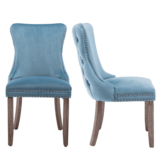 Button Tufted Upholstered Dining Chairs with Nailhead, Dining Room Chairs Tufted Cushion Back Elegant, Accent Chairs with Solid Wood Legs for Living Room/Kitchen (Set of 2)