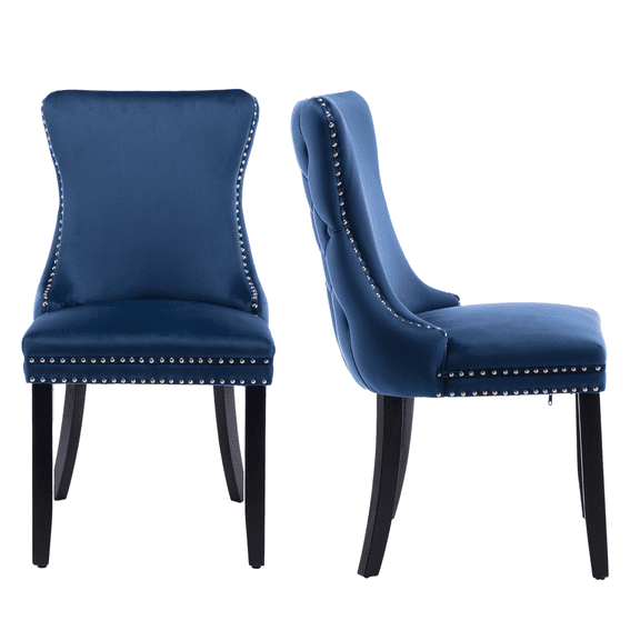 Button Tufted Upholstered Dining Chairs with Nailhead, Dining Room Chairs Tufted Cushion Back Elegant, Accent Chairs with Solid Wood Legs for Living Room/Kitchen (Set of 2)