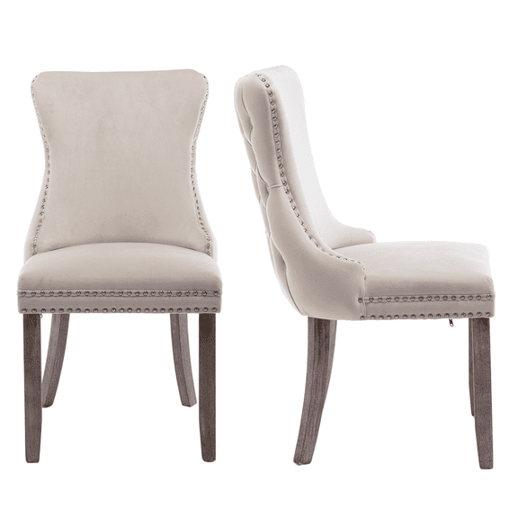 Button Tufted Upholstered Dining Chairs with Nailhead, Dining Room Chairs Tufted Cushion Back Elegant, Accent Chairs with Solid Wood Legs for Living Room/Kitchen (Set of 2)
