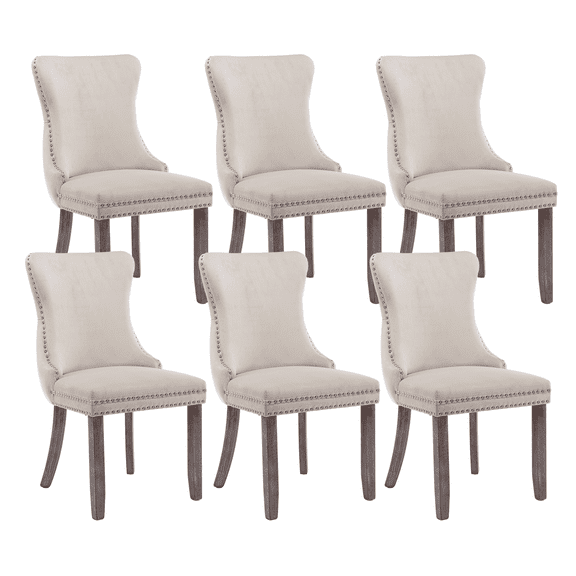 Button Tufted Upholstered Dining Chairs with Nailhead, Dining Room Chairs Tufted Cushion Back Elegant, Accent Chairs with Solid Wood Legs for Living Room/Kitchen (Set of 6)