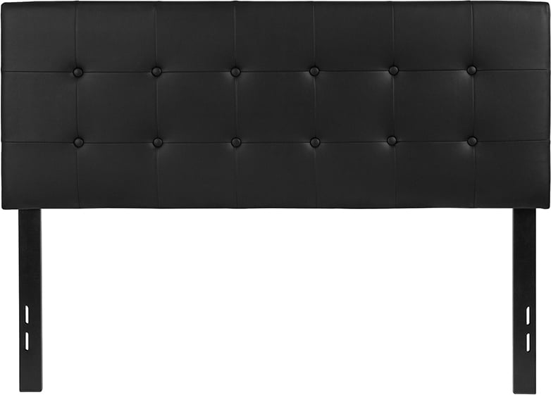 Button Tufted Upholstered Full Size Headboard in Black Vinyl