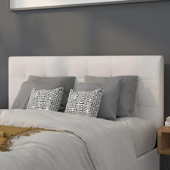 Emma + Oliver Button Tufted Upholstered Full Size Headboard in White Vinyl