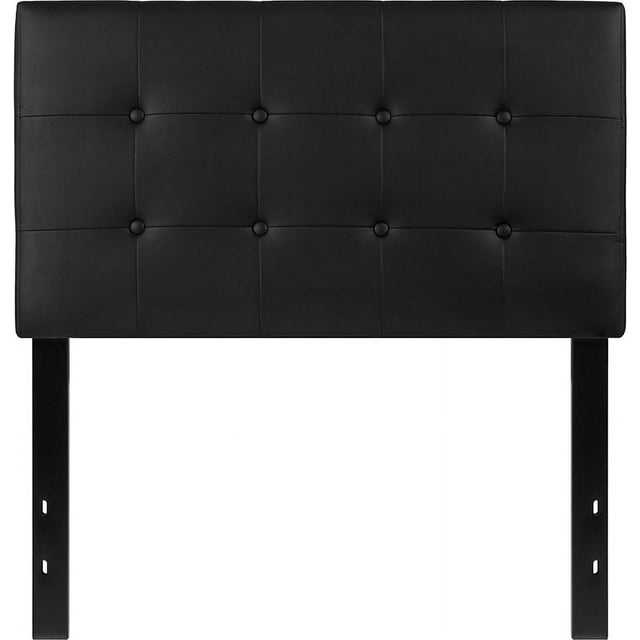 Button Tufted Upholstered Padded Twin Size Bed Headboard in Black Vinyl