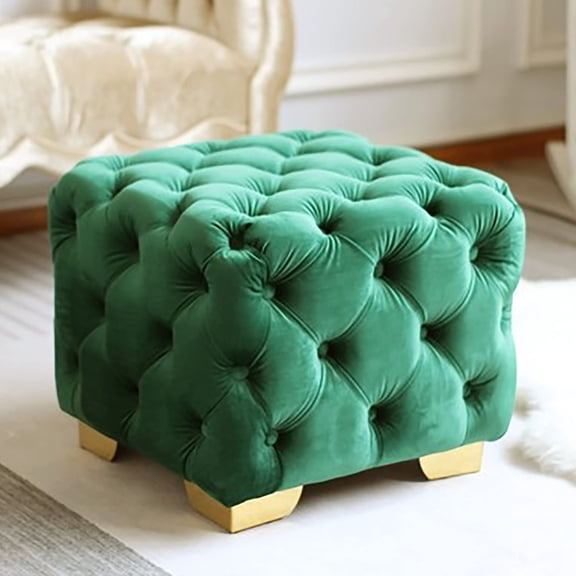 Button Tufted Velvet Ottoman Footstool,Square Upholstered Ottoman Stool,Luxurious Cube Footrest Coffee Table, For Livingroom Sofa Entrance hall Bedroom Vanity Stool