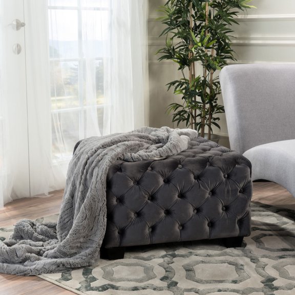 Button - Tufted Velvet Ottoman with Unique Sheen - Make Your Room Stand Out